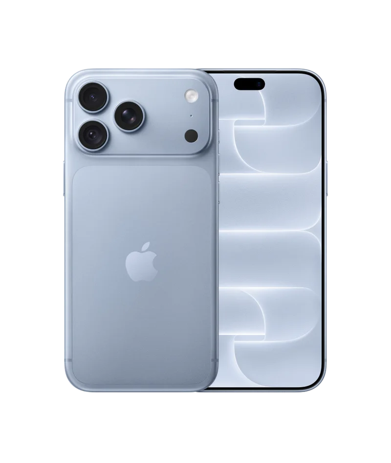 Apple iPhone 18 Pro Max в небесно-голубом цвете — вид спереди и сзади