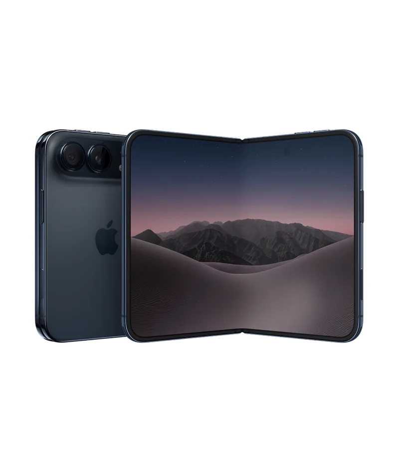 Apple iPhone Duo в тёмно-синем цвете — раскрытый экран и задняя панель